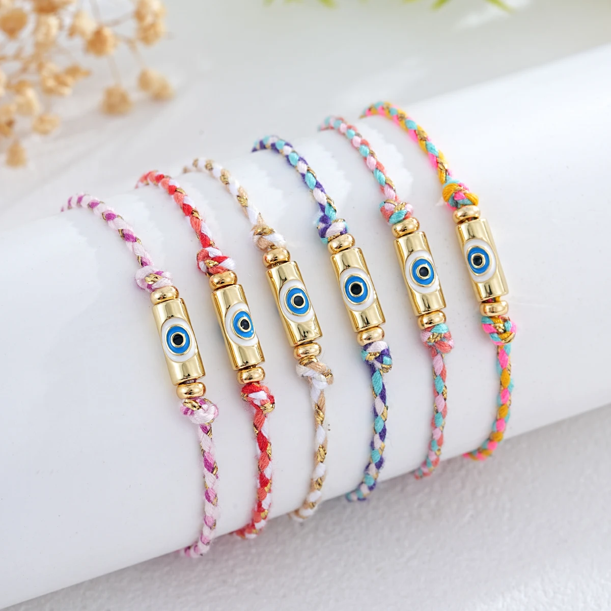 

1PC Colorful Woven Friendship Bracelet with Evil Eye Charm, Adjustable Lucky Rope Bracelet for Women, Boho Summer Beach Jewelry