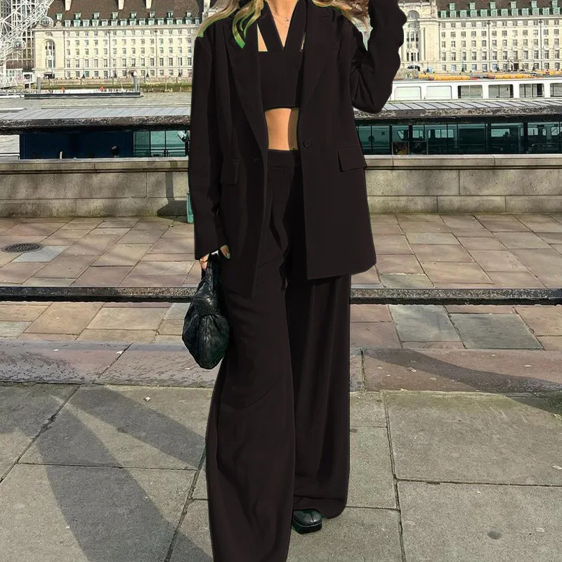 BAMBOOBOY Streetwear Women Three-piece Suit Sets Fashion Suit Jacket Blazers Coat+Vests+Wide Leg Trousers Autumn 3-piece Sets