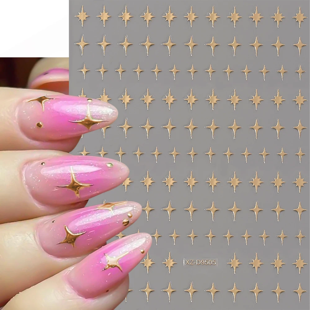 8pcs 3D Four-pointed Starburst Nail Decals French Stars Nail Art Stickers Y2K Tassel Sparkling Stars Manicure Decors Supplies *^