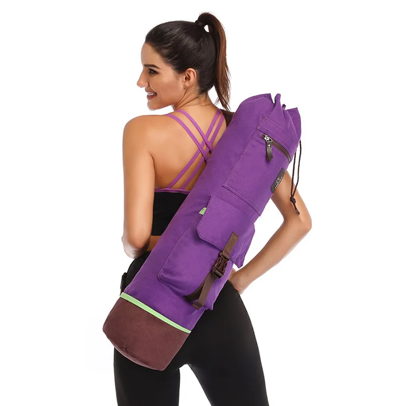 

Canvas Yoga Mat Bag Multifunctional Yoga Storage Bag Sports and Leisure Travel Fitness Bag Large Mouth with Water Cup Sports Bag