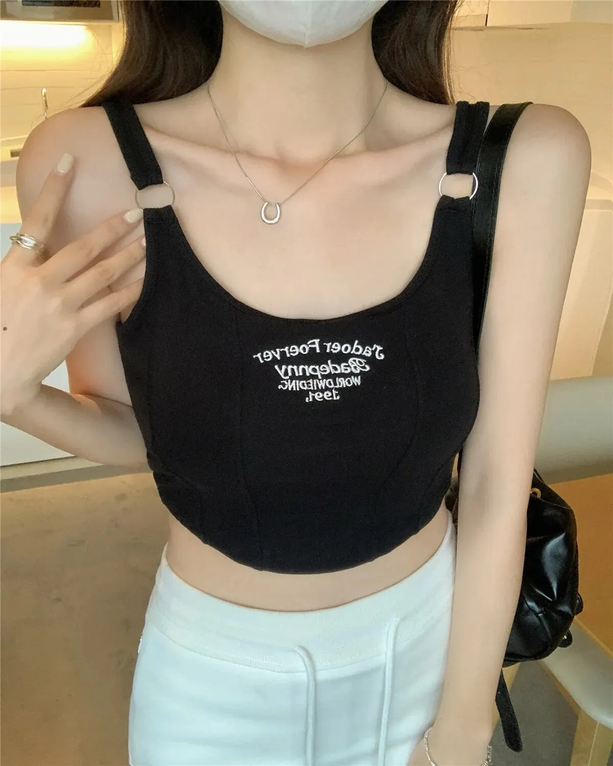 Women Sexy Crop Tops Letter Printing Crop Tops Sleeveless Vest Summer Tops Casual White Tank Top Streetwear Club High Street