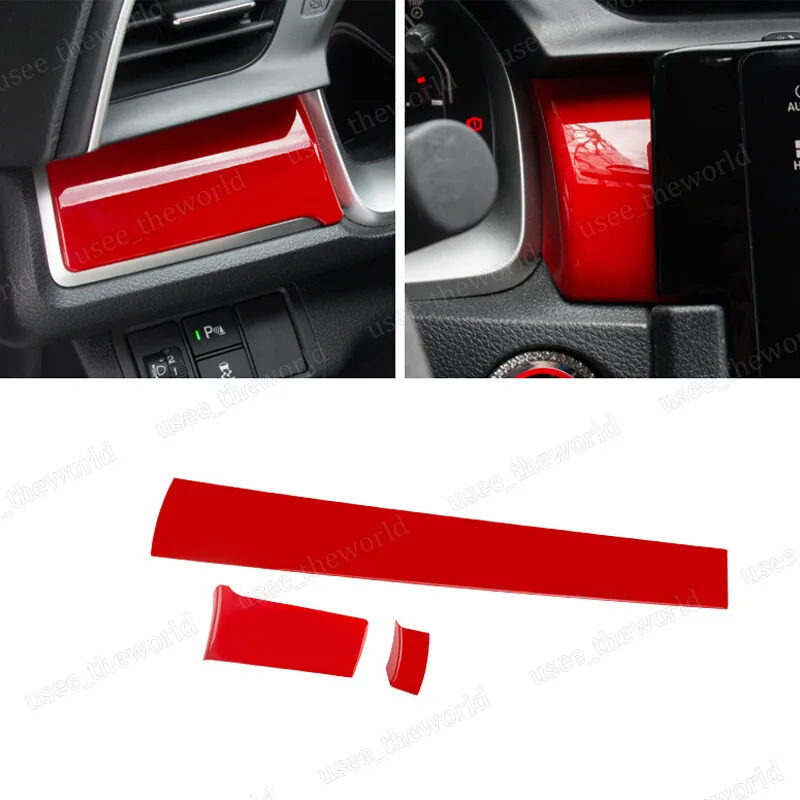 Red Interior Accessories for Honda Civic 10th Gen 2016 2017 2018 2019 2020 2021 Door Handles Strip Center Console Trim view 4