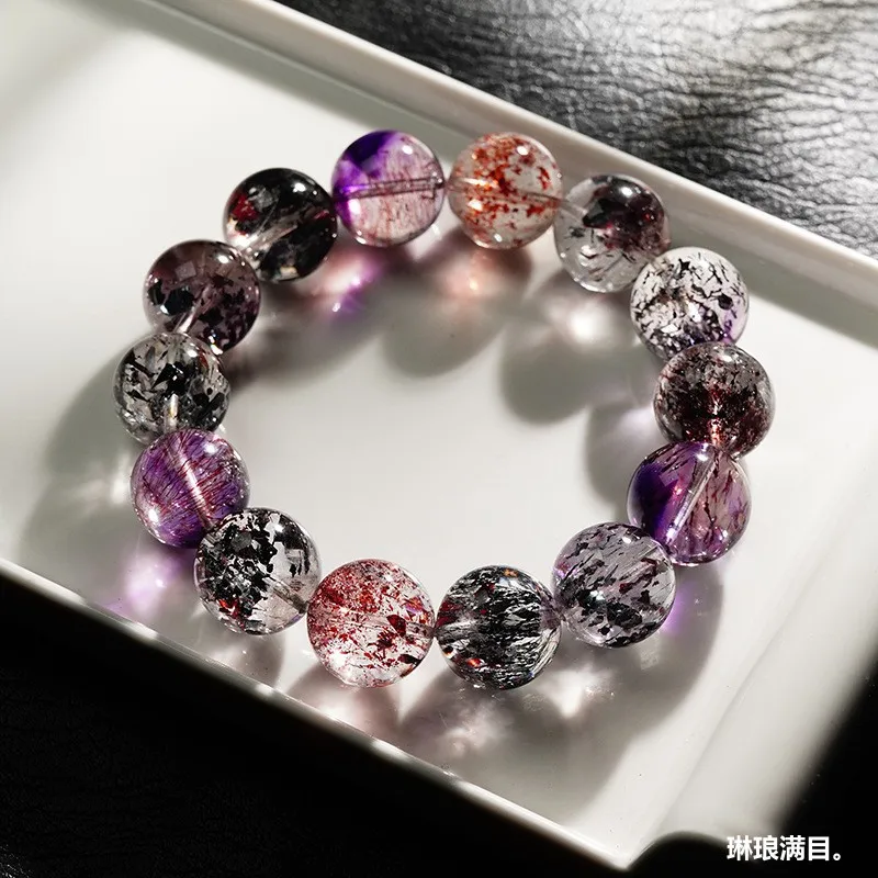 

Natural Brazilian Collectible Begonia Flower Super Seven Venom Crystal Bracelet Red Super Gold Strawberry Girl Gift