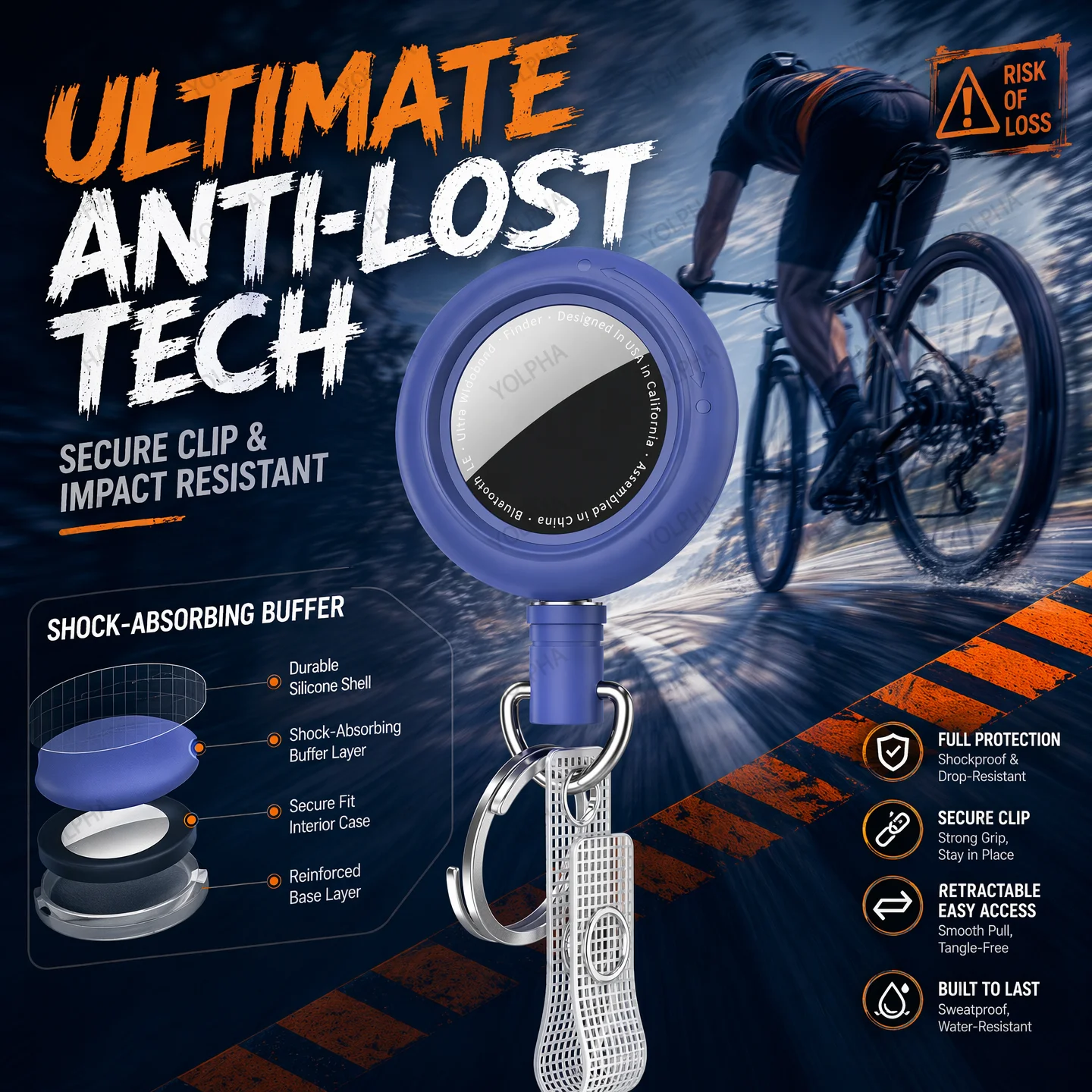 AirTag Protective Anti-Loss Case with Back Clip Retractable Reel Lanyard Keyring GPS Tracker Cover for Keys Dog Cat Backpacks view 6