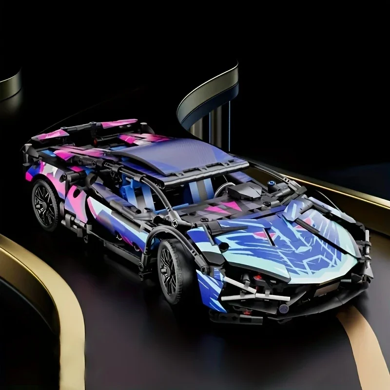 1690 Colorful Cyber Sports Car Building Block Set / Fashionable Design Eye-Catching Door Title/Difficulty DIY Car Model Display/