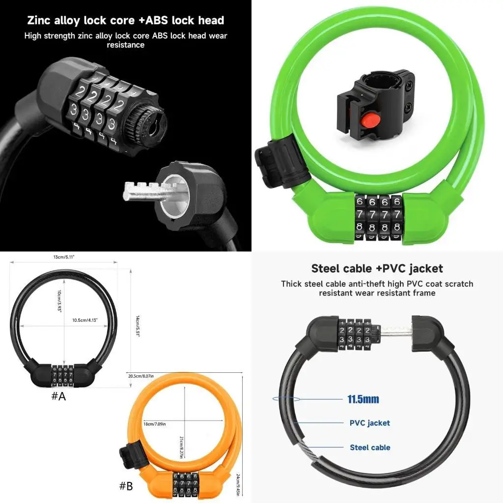 

R6FE Bike Lock Cable 4 Digit Resettable Combination Cable Lock, Bicycles Code Lock Small Security Bike Lock for Mountain Bike