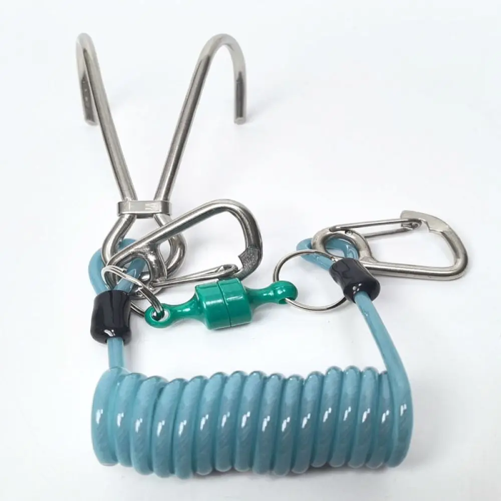 For YEXIZE Diving Reef Hook Double Hook Stainless Steel Magnetic Holder Elastic Spring Lanyard Underwater Current Stability Tool