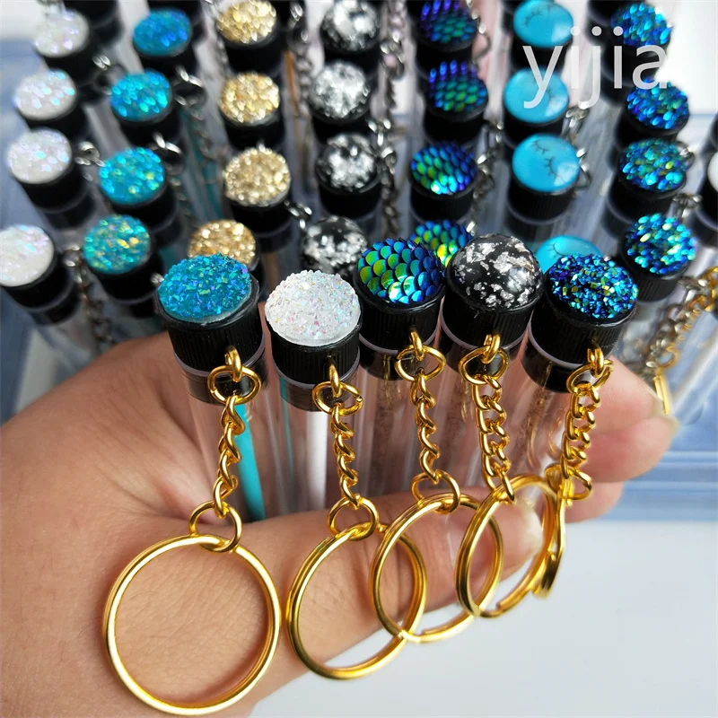 10pcs Disposable Eyelash Brush With Tube Applicator Eyelash Extension Makeup Brush With Keychain Gold Keychain Silver Keychain