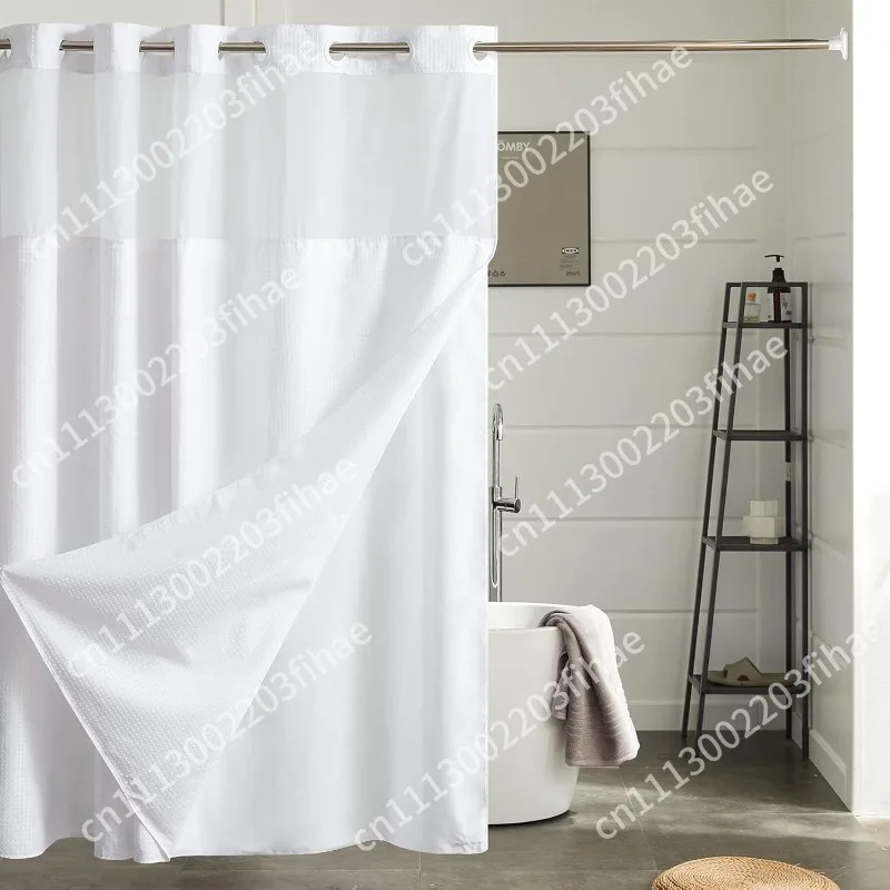 Double-layer large-ring hookless shower curtain, bathroom waterproof and mildew-proof, dry and wet separation