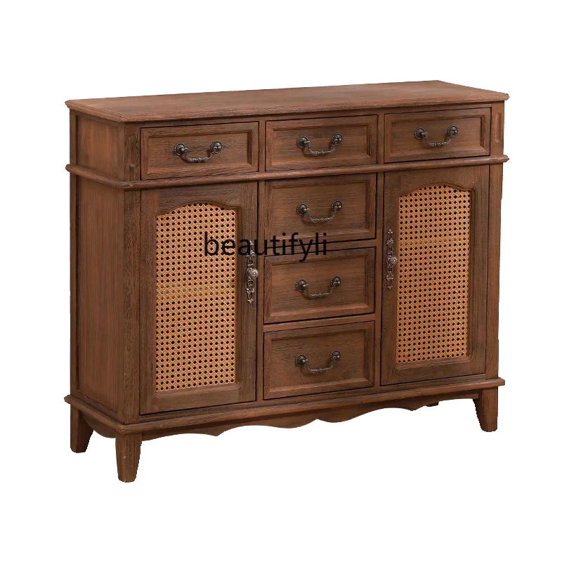 

American solid wood dining side cabinet, simple retro restaurant locker, wall storage, home wine cabinet