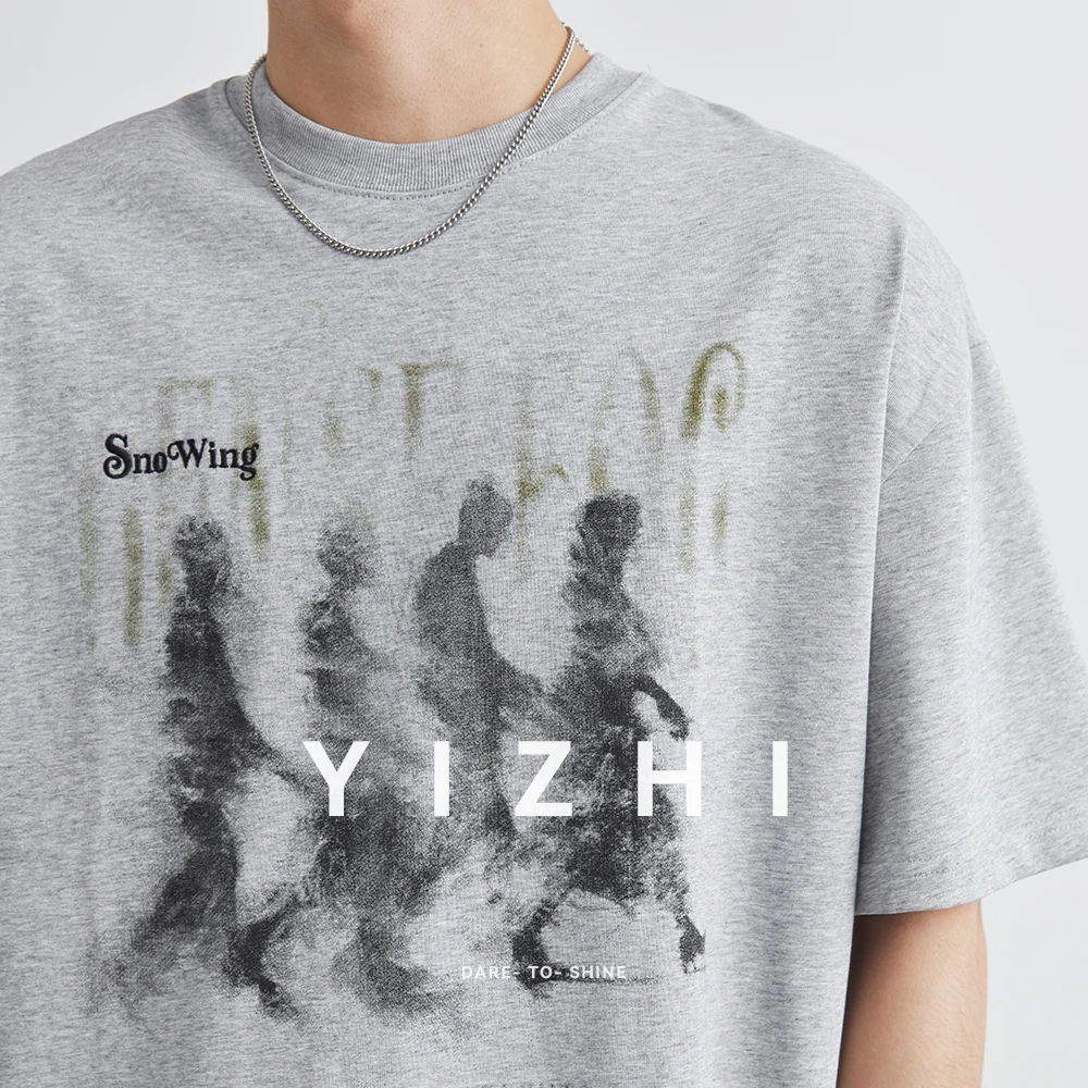 100% Cotton Fashion Men's Street Character Print Short Sleeve T-shirt Summer New Korean Popular All-match Loose Casual Tops