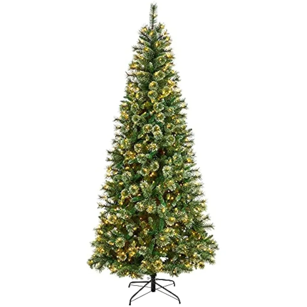 8ft. Wisconsin Slim Snow Tip Pine Artificial Christmas Tree with 600 Clear LED Lights and 908 Bendable Branches