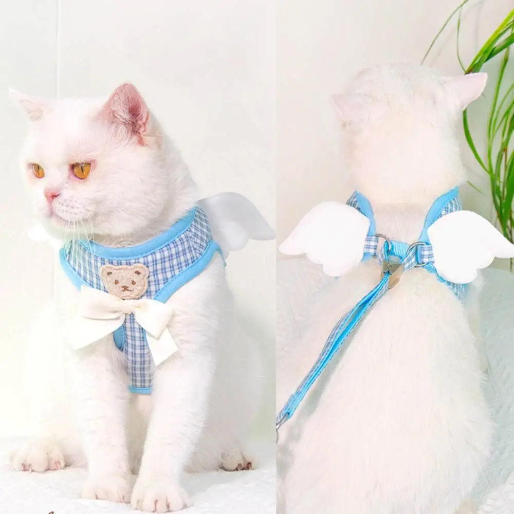 

Cute Adjustable Cat Dog Harness Set Breathable Escape Proof Pet Chest Strap Comfortable with Leash Cat Rope Vest Outdoor