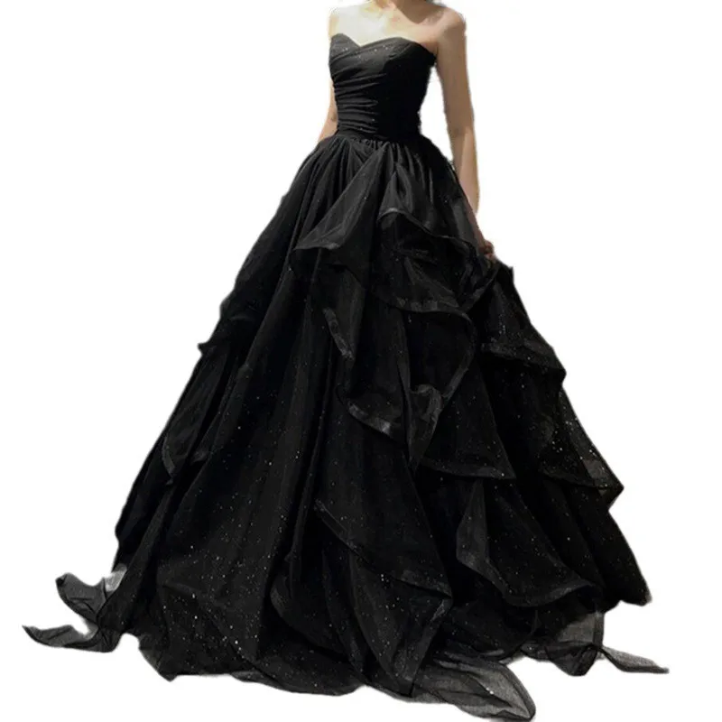 Black Elegant Tube Top Vocal Music Art Test Adult Ceremony Banquet Catwalk Pettiskirt