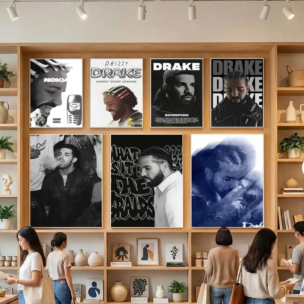 Drake Rapper Selbstklebende Kunstposter Weißpapier-Drucke Poster Kunstwerke Ästhetische Kunst Wandgemälde