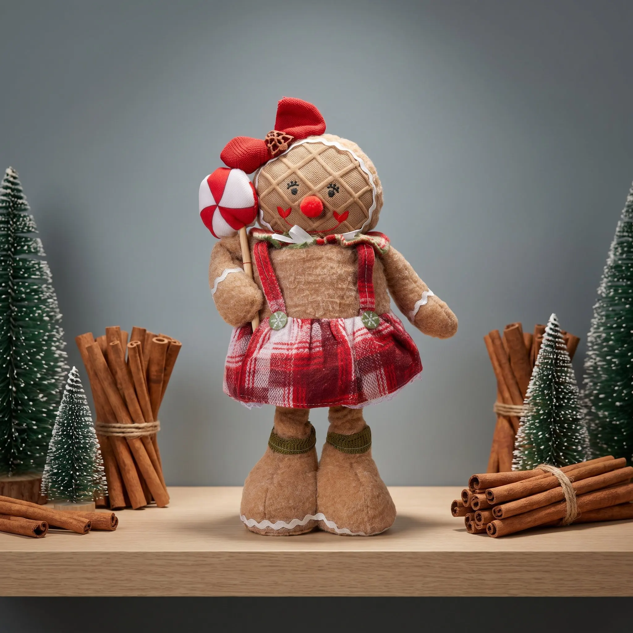 Plush Fabric Christmas Gingerbread Man Miniature Ornaments Standing Gingerbread Man With Extendable Legs Figurine Decoration