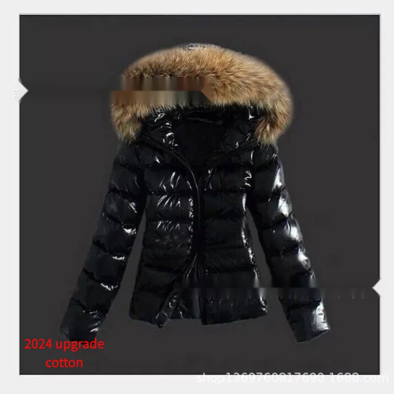 Women Winter Fashion Casual Slim Short Padded Faux Fur Collar With Non Removable Hooded Warm Female Zipper Thicken Coat