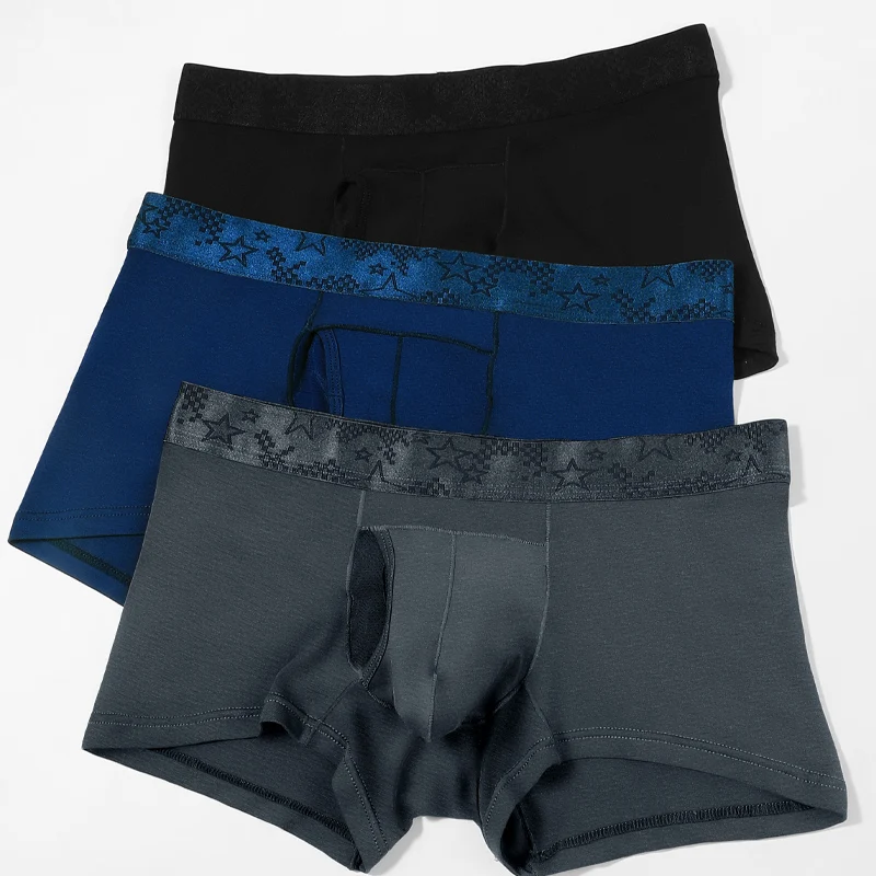 

5pcs Gun-bullet split underpants, men's modal scrotal support, men's flat underpants, summer thin, breathable, four-cornered tro