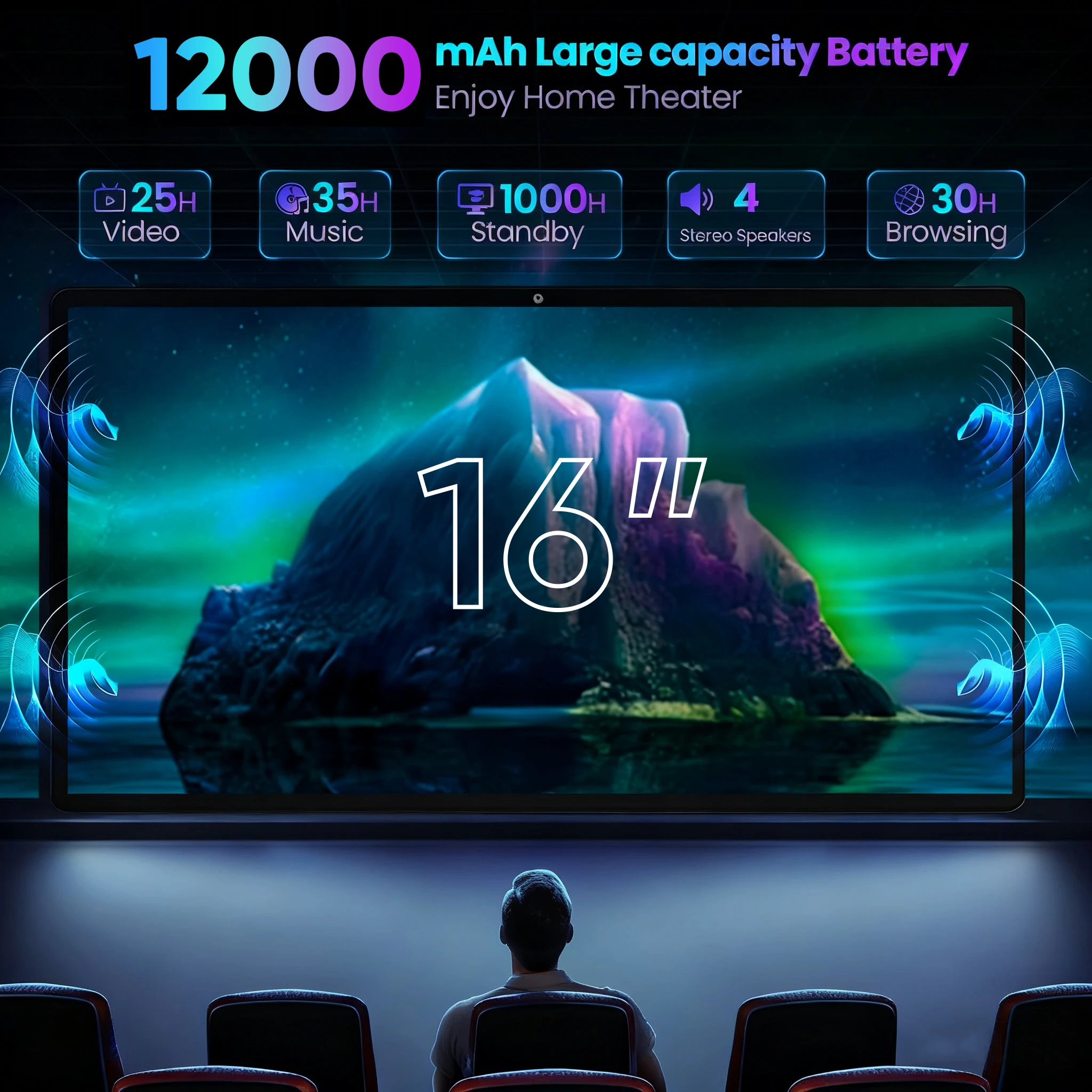 【العرض الأول في العالم】الإصدار العالمي 16 بوصة Android 14 Tablet Helio G99 ثماني النواة 12000 مللي أمبير في الساعة 1920 × 1200 IPS شاشة WiFi Play Store