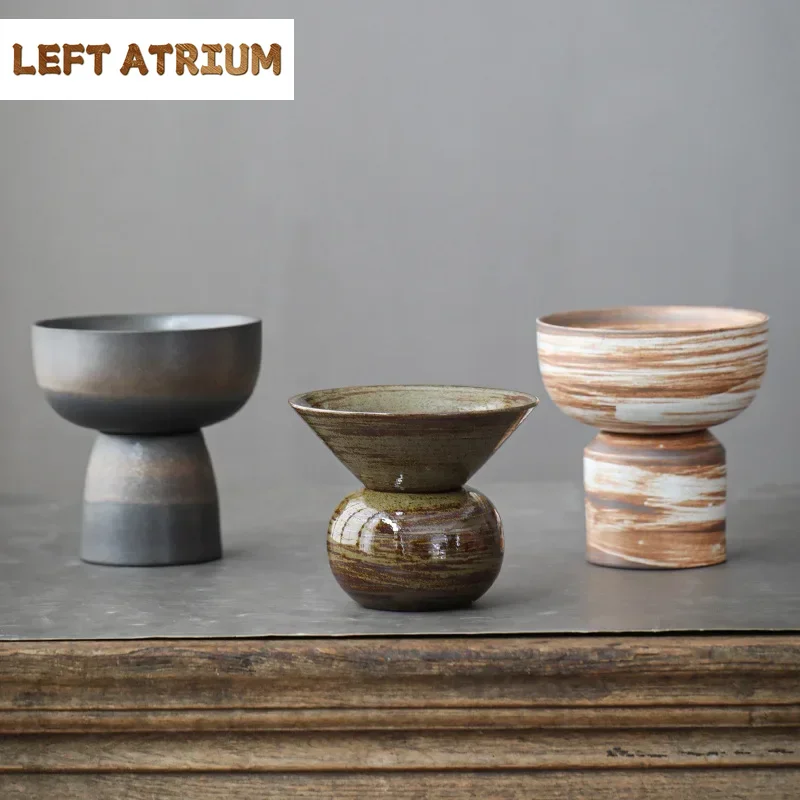 

Japanese Style Handmade Ancient and Simple Dual-Purpose Flower Holder Fruit Plate Stoneware Tea Cake Tray Hydroponic Vessel