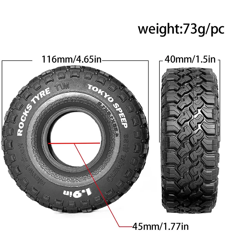 2pcs Rubber Climbing Tires Road Load Bearing Tires for 1/10 RC Crawler Car Traxxas TRX4/6 AXIAL SCX10 RC4WD D90 D110 DIY Parts