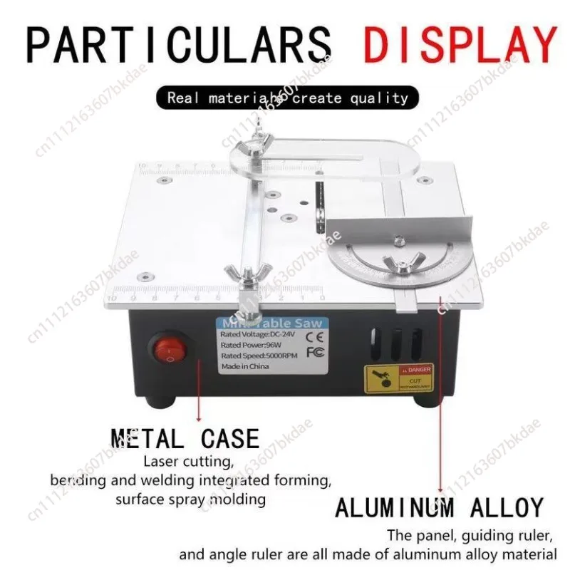 

96W precision mini table saw with adjustable cutting depth and angle