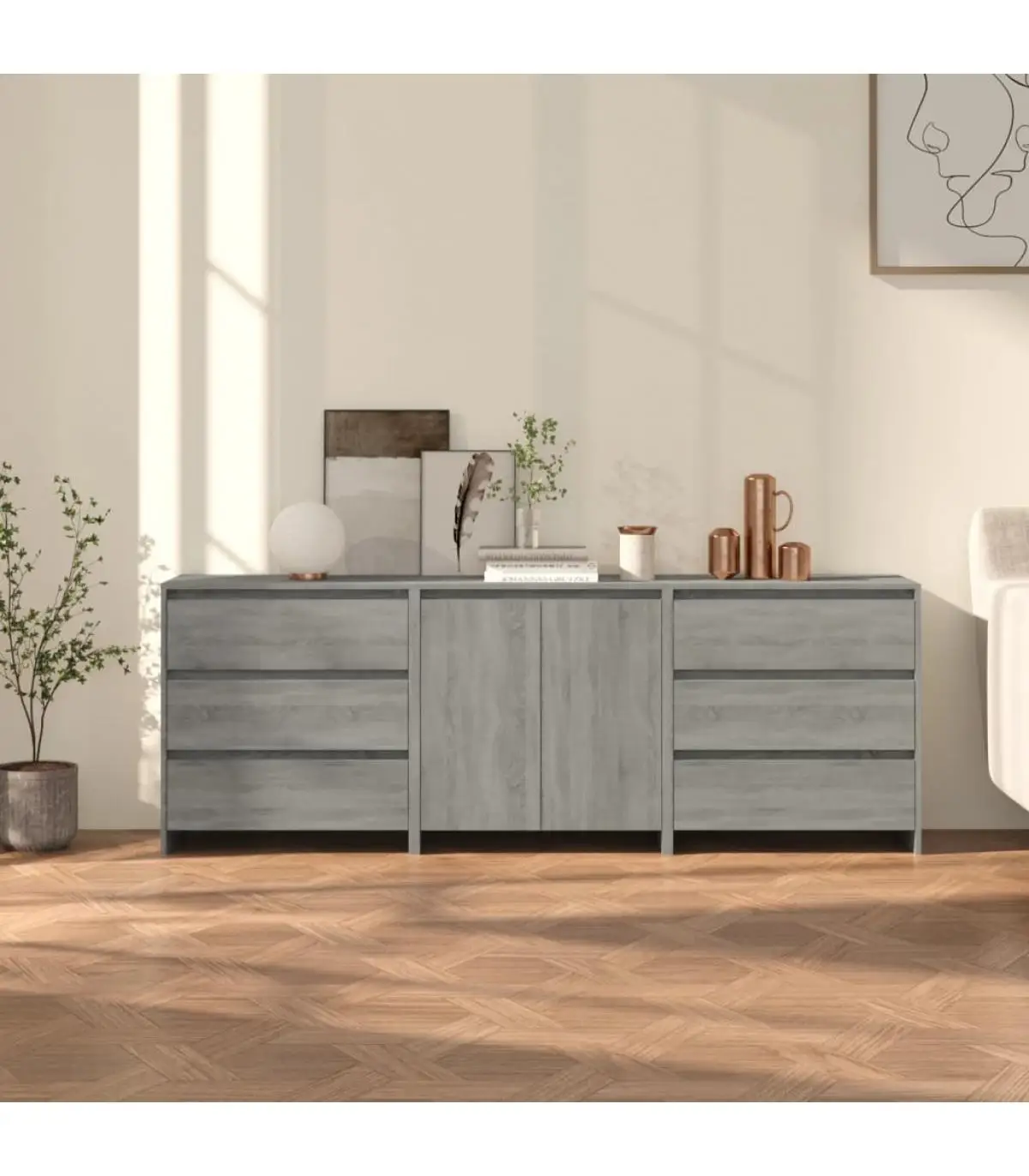 Sonoma gray manufactured Wood 3-piece sideboard