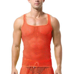 Men's Sexy Mesh Fishnet Hollow Out Tank Tops Muscle Sport Gym Breathable Sleeveless T-shirts Tops Male Undershirts Sheer Vests