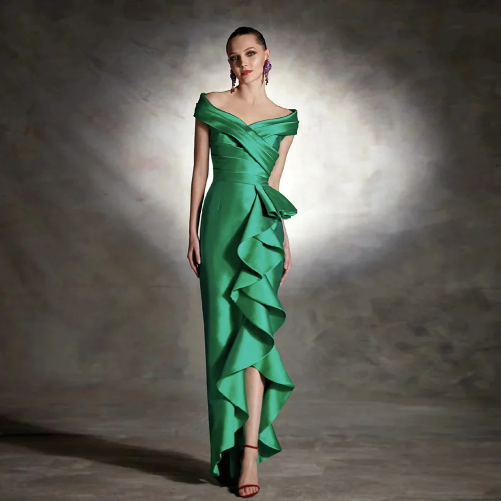 2024 New Off the Shoulder V Neck Sleeveless wedding party dress Elegant  Tiered Green Mother of the Bride Dresses New Arrival