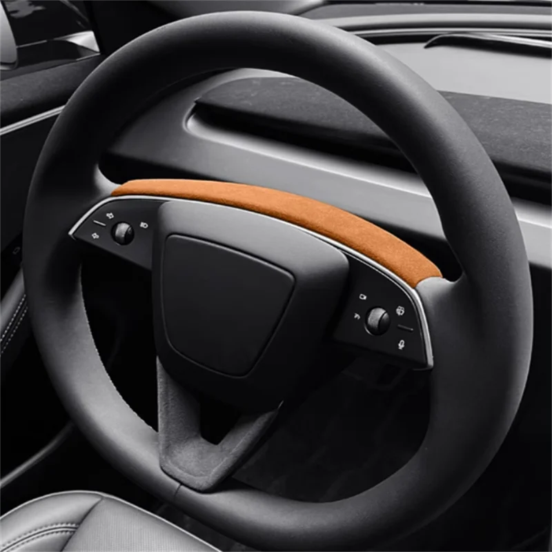 For TESLA MODEL-3 MODEL3 2024 Interior Moulding Turned Fur Fabric Car Steering Wheel Frame Decoration Cover Trim Car Styling