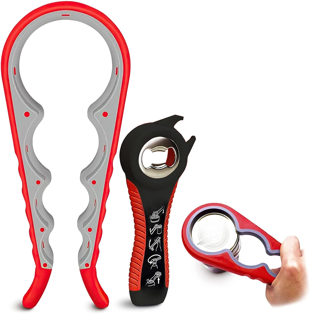 LMETJMA 2Pcs Jar Opener 5 in 1 Multi Function Can Opener Bottle Opener Kit Kitchen Opener Tool for Seniors with Weak Hands