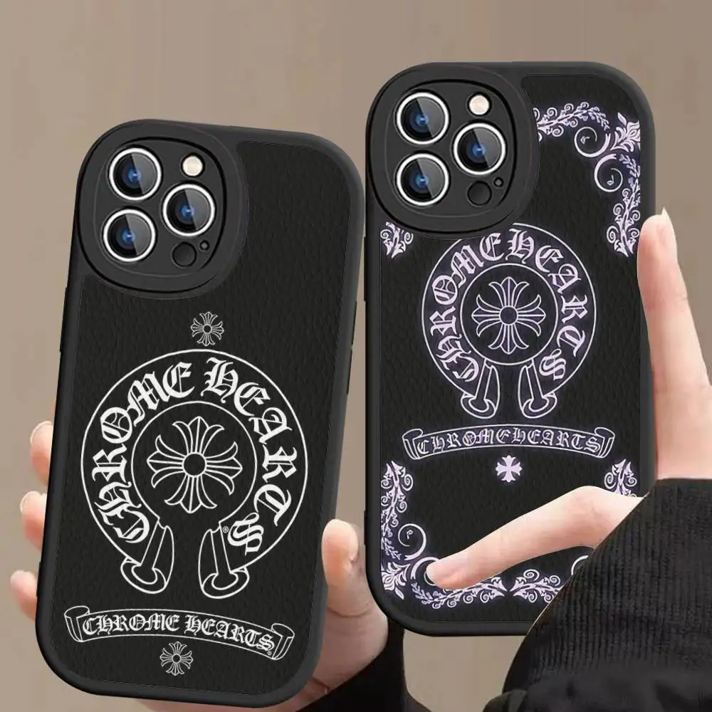 Luxury Brand C-Chrome H-Hearts Phone Case For IPhone 11 12 13 14 15 16 Pro Max Plus Leather Cover