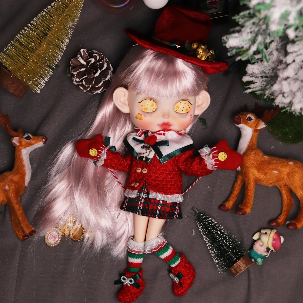 

Santa Princess Ooak ICY DBS Blyth Doll Christmas Bell Carving Lips Buns Matte Face 1/6 BJD Azone S Anime Girl