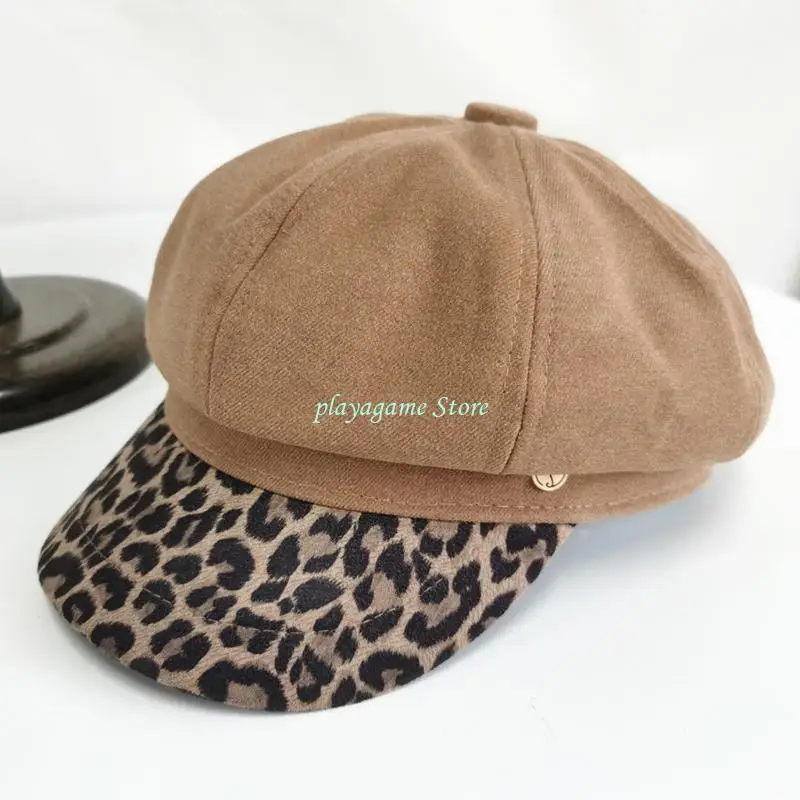 Y88A العصرية الرجعية ليوبارد قبعة مثمنة قبعة الإناث بلغت ذروتها قبعة الرسام كل مباراة لصديق جمع الشارع اطلاق النار #2