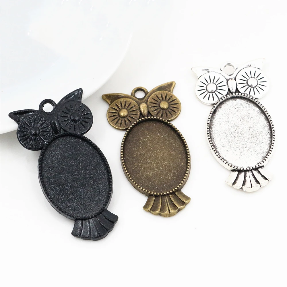 

10pcs 18x25mm Inner Size 3 Colors plated Owl Style Cameo Cabochon Base Setting Charms Pendant necklace findings