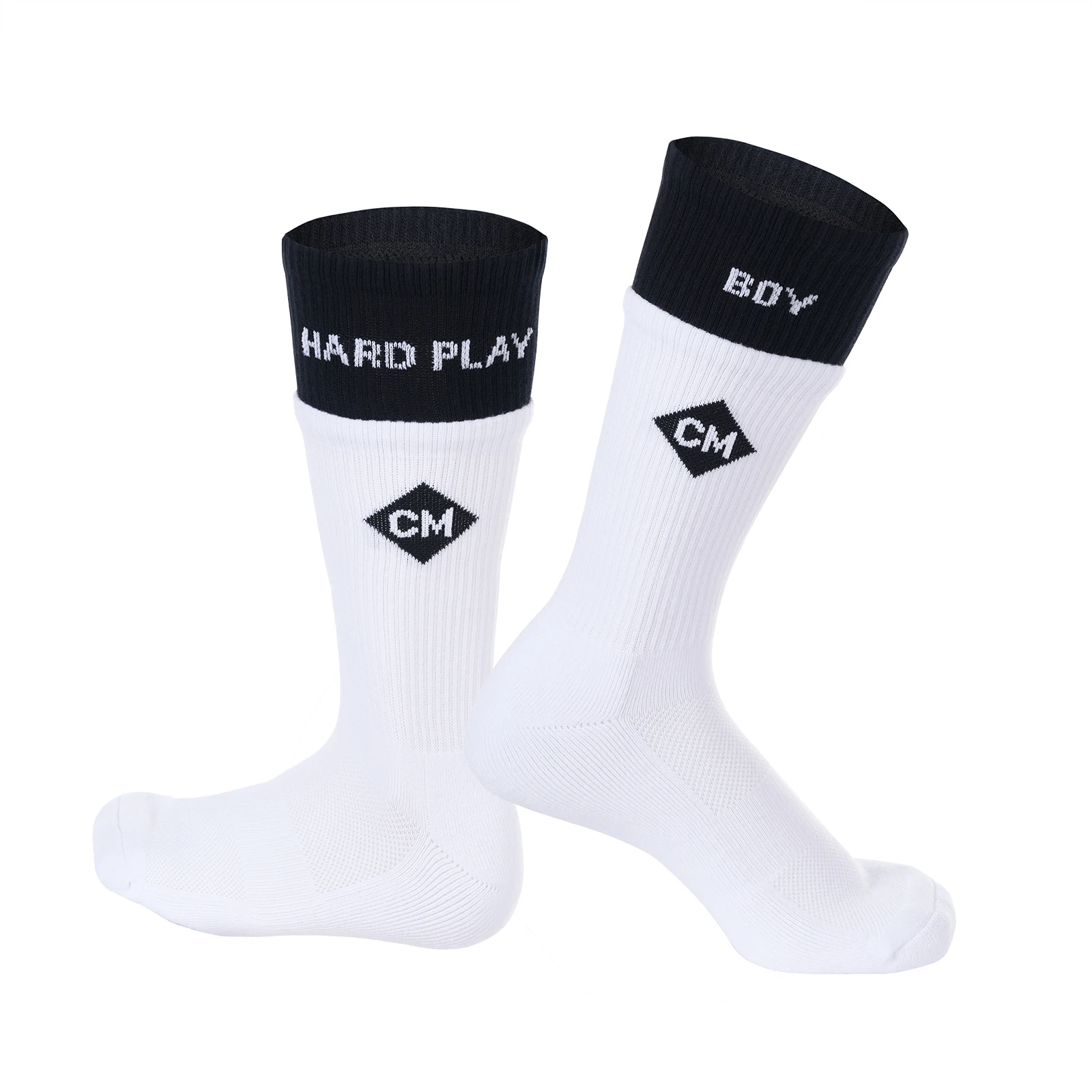 Men Sports Thickened Terry Socks Cotton Fitness Comfortable Basketball Sport High Quality Black Cuff Patchwork White Long Socks