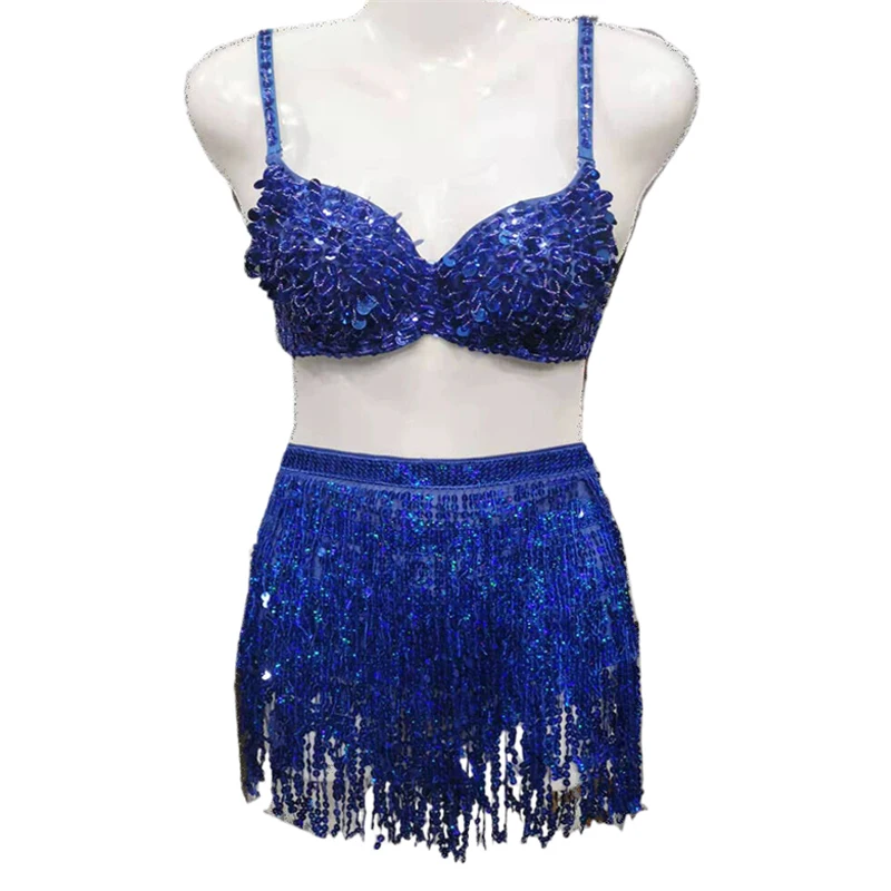 Damen 2-Teiliges Set Tanz-Bralette Crop-Top Quasten-Minirock-Set Bauchtanz Jazz Pole Dance Bühnenauftritt Party Rave Outfit – Detail 8