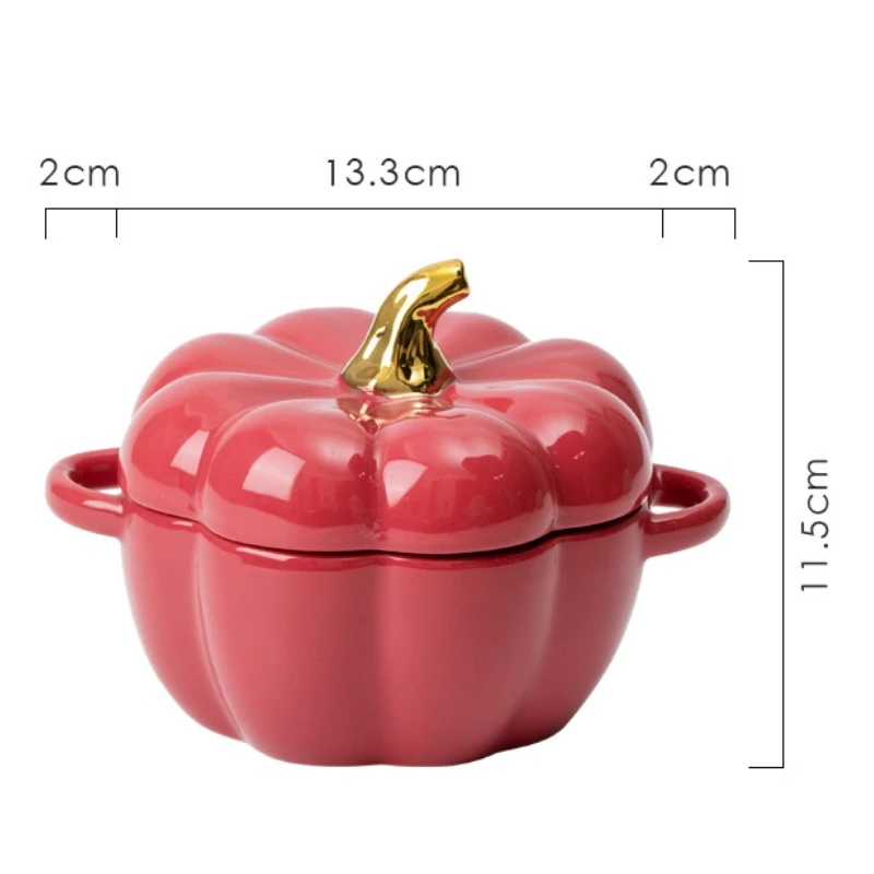 Ceramic Stewed Pot with Cover Bowl Pumpkin Cup Household Kitchen Children's Soup Bowl Steamed Egg Salad Tableware Rice Bowl