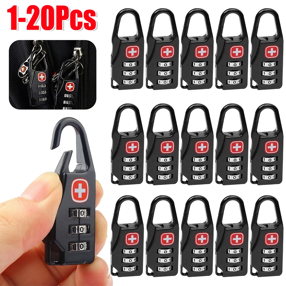 1-20pcs Portable Alloy Lock Padlock Outdoor Travel Luggage Zipper Backpack Handbag Safe Anti-theft Combination Code Number Lock
