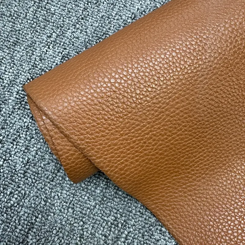 Khaki lychee pattern top layer cowhide leather material, genuine leather brown, handmade DIY leather wallet, backpack, sofa seat