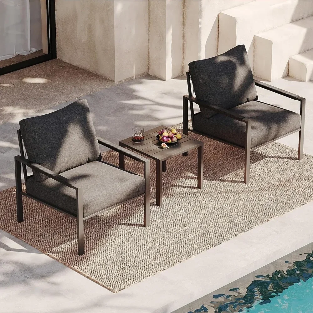 

3 Pieces Patio Set Outdoor Metal Furniture Sets with 2 Armchairs and Side Table, Outdoor Single Sofa Set for Garden