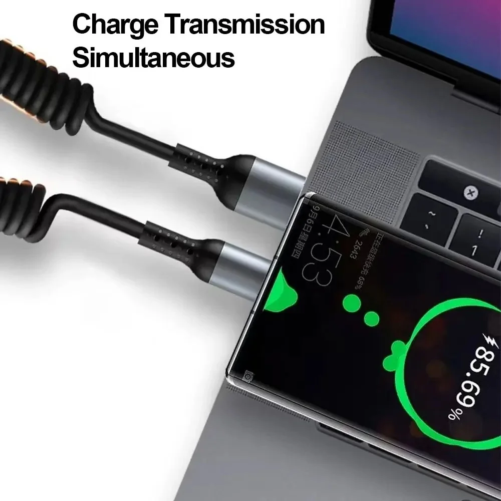 25CM To 1M Car Spring Data Cord 6A Short Fast Charging Wire USB C TO USB C Cable For iPhone15 Huawei Xiaomi Samsung Type c Cable