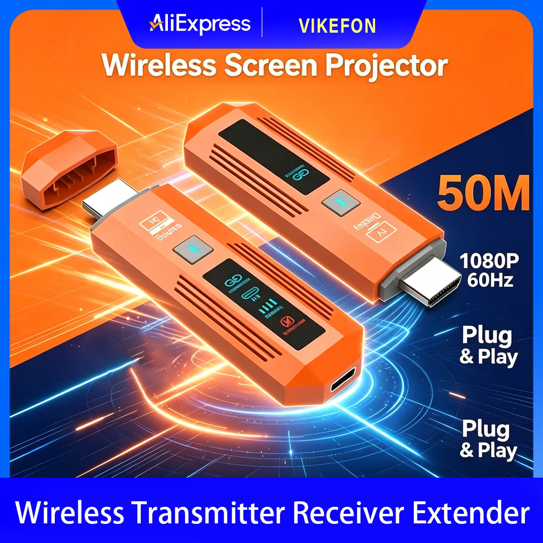 50M 무선 HDMI 호환 키트 1080P 60Hz 비디오 송신기 수신기 PC TV 노트북 프로젝터용 플러그 앤 플레이 Wi-Fi 불필요