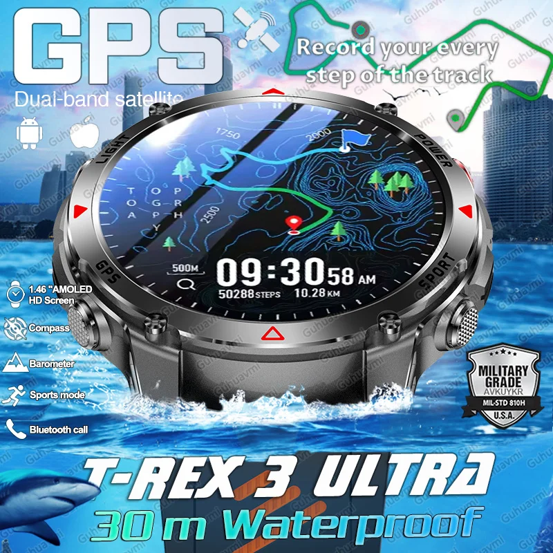 

2025 New Outdoors Military GPS Sport Smartwatch Men Built-in Dual-Band GNSS Bracelet Compass Altimeter 30M Waterproof call Watch