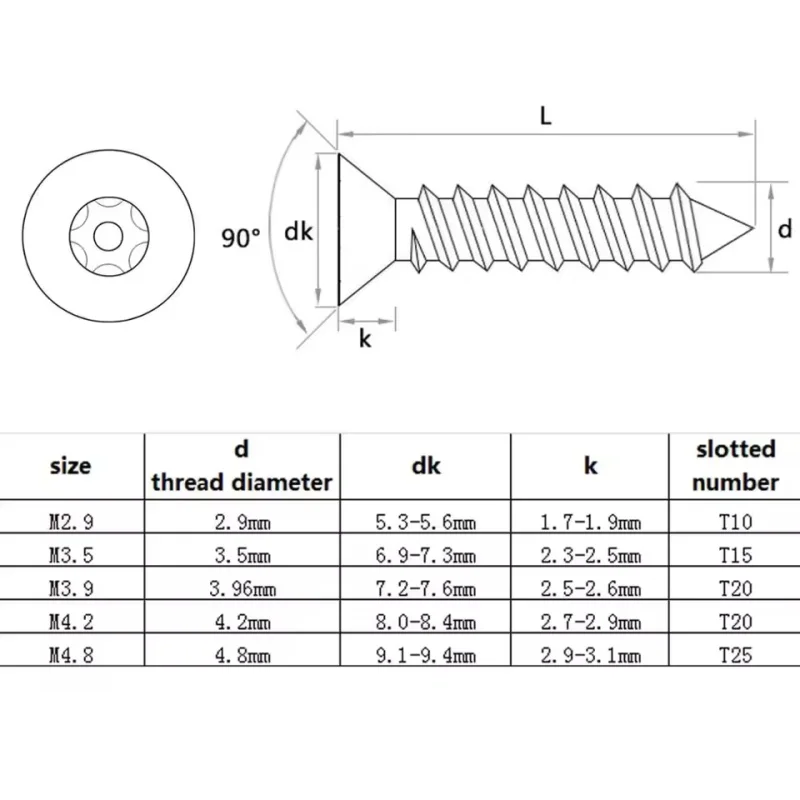 304 stainless steel security self-tapping wood screws/anti-theft bolts (M2.9-M4.8) – flat countersunk head with pin.