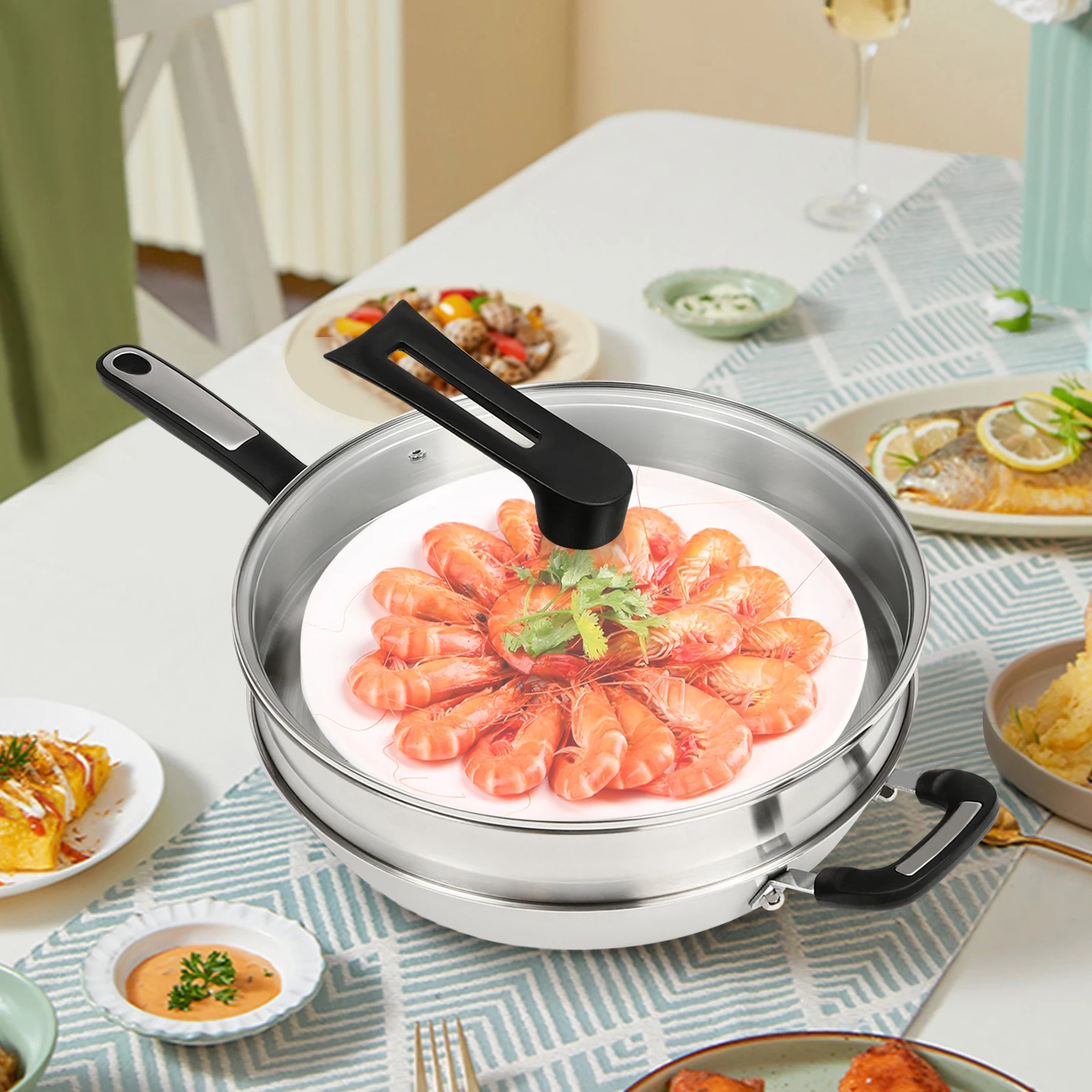 

Wok Steamer Basket Spatula Set,Honeycomb Wok Pan with Lid and Stainless Steel Steamer Pot, Compatible Induction Gas Cooktops
