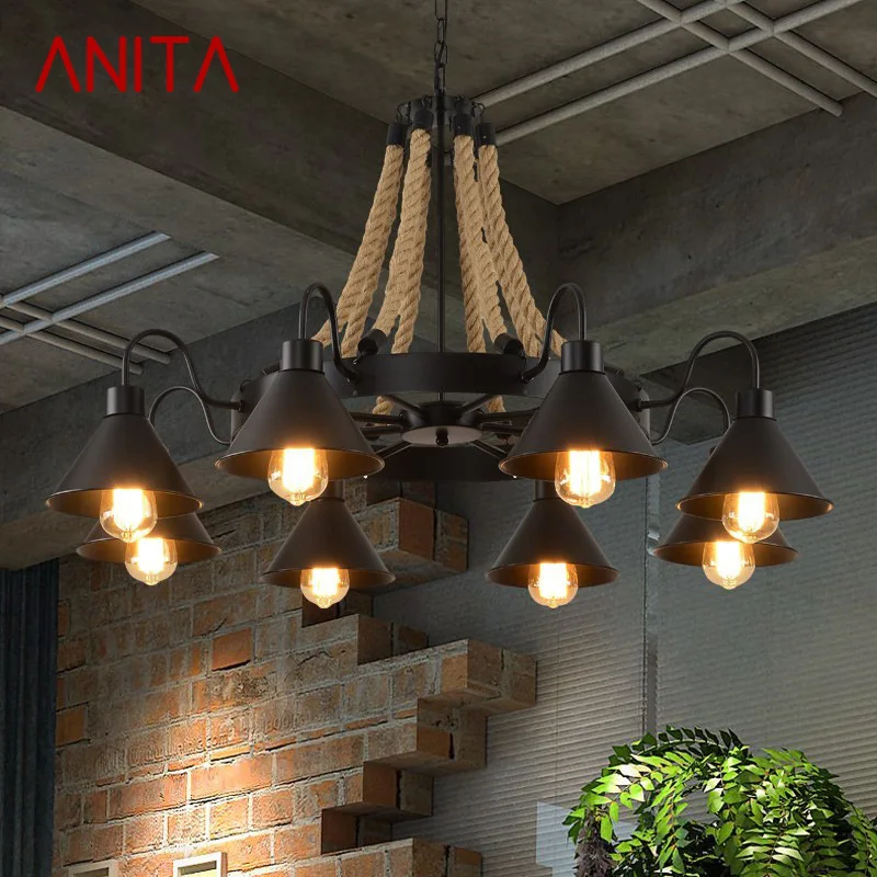 ANITA American Style  Pendant  Nostalgic Loft Industrial Style Internet Cafe Restaurant Hot Pot Shop Retrohemp Rope Chandelier