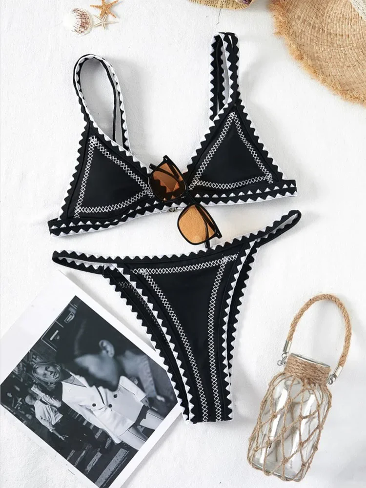 

Peachtan Triangle Bikinis Set 2024 Print Women's Swimsuit Push Up High Cut Swimwear Women Low Waist Black Bikini Bathing Suit