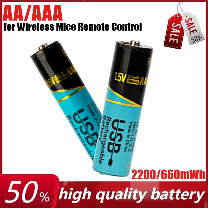 

1.5V 2200mWh 660mWh AA/AAA Lithium USB Rechargeable Batteries for Wireless Mice & Remote Control Toys Keyboards