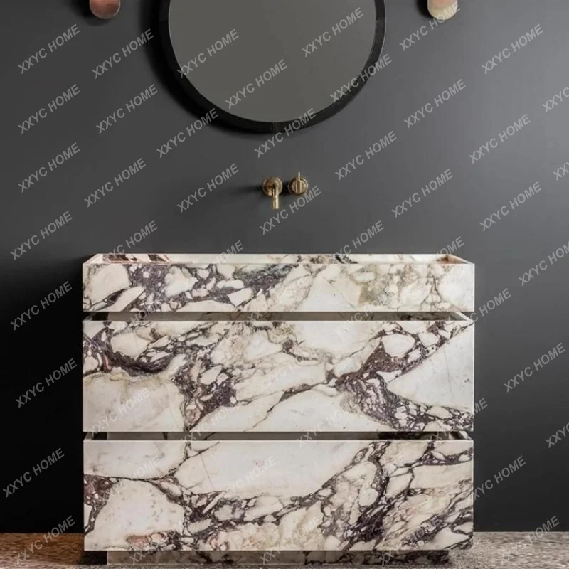 Luxury stone rock slab floor-to-ceiling hand washing basin column basin bathroom sink deep sink